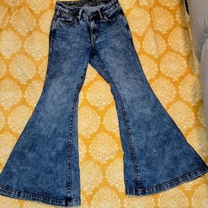 Wrangler Retro Dark Acid Wash Flare/ Bell-bottom Wide Leg Jeans 25/32 High Rise